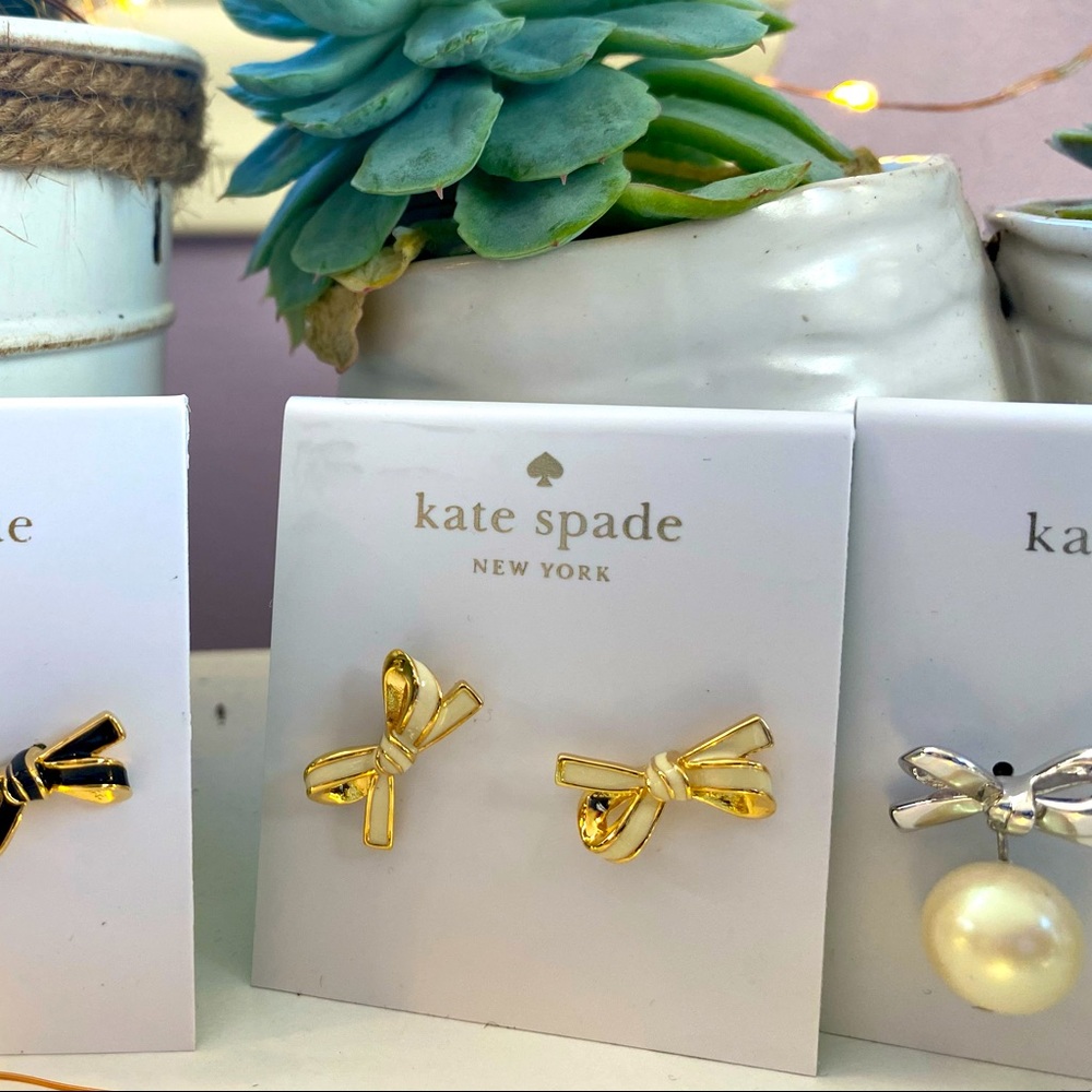 BRAND NEW Gold and Cream Kate Spade Bow Earrings